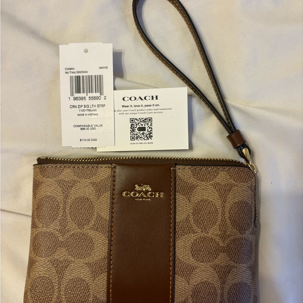 Coach Signature Brown and Tan Wristlet